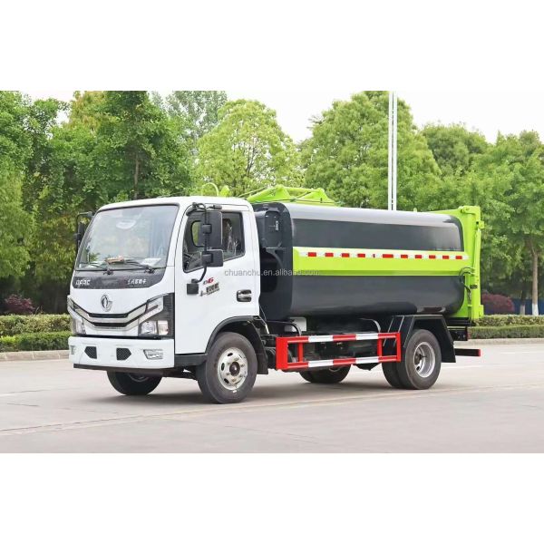 Manual Transmission Type Dongfeng 4*2 Hook Arm Garbage Truck Dump Garbage Truck With Waste Bin for Waste Collection
