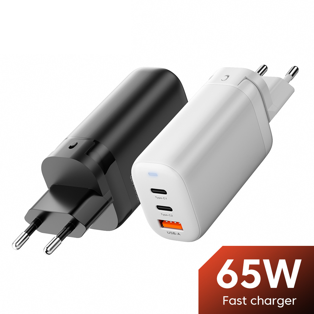 65W GaN 3 Ports USB Type-c Travel Adapter for High Speed Charging of Multiple Devices