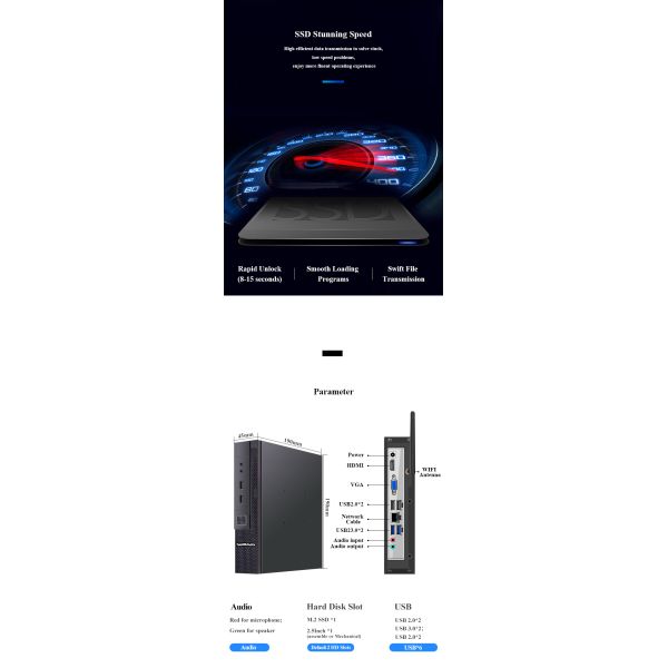 Portable Win10 Desktop Mini PC Hexa Core I3 I5 I7 16GB 512GB Graphics 630 All In One