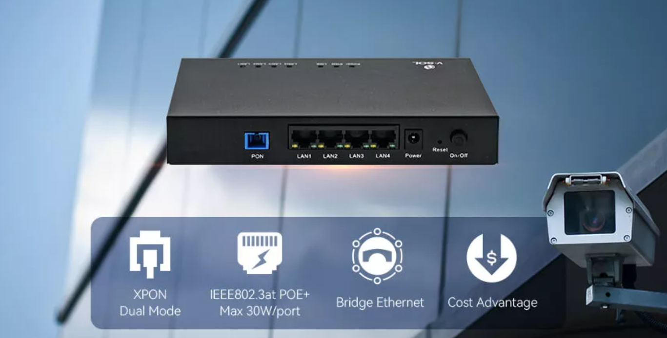 Full Gigabit GPON ONU 4 Ports IEEE802.3af PoE ONU For CCTV Camera