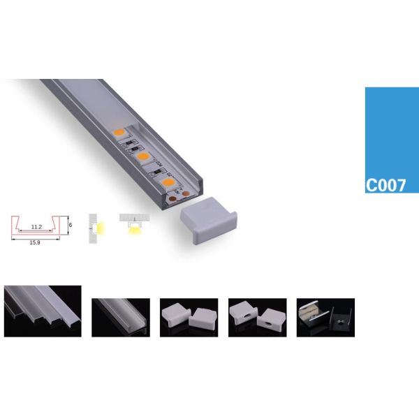 C007 LED Strips triangle shape Aluminum Profile Anodized 6063 T5 Aluminum Alloy1M 2M 3M length CE clear milky cover