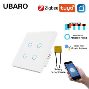 Wholesale Tuya Zigbee Smart Switch Type 86 For Eu/Uk Standards 4 Gang Tempered Glass Panel Work With Google Assistant Amazon Alexa from china suppliers