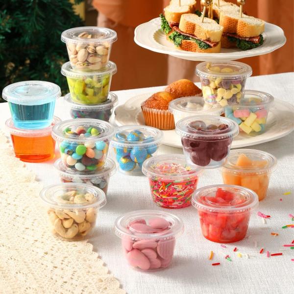 Quality Portion Cups With Lids, Small Plastic Containers with Lids, Airtight Stackable Souffle Cups, Jello Shot Cups, Sauce for sale