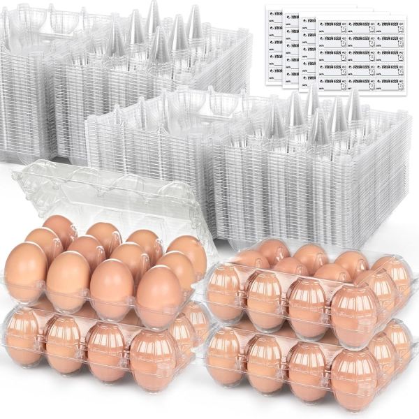Count Plastic Egg Cartons, With 60PCS Date Labels, Bulk Cheap Clear Reusable Egg Containers For Fresh Medium Eggs Storage, Suitable For Farms,