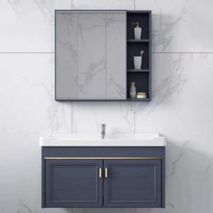 Wholesale Dark Blue 80cm Wall Mounted Bathroom Vanity Environmental Friendly from china suppliers