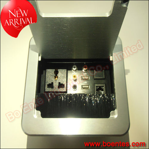 Table Hidden Manual Flip Up Desktop Outlets Box with Aluminum Alloy Panel Cover