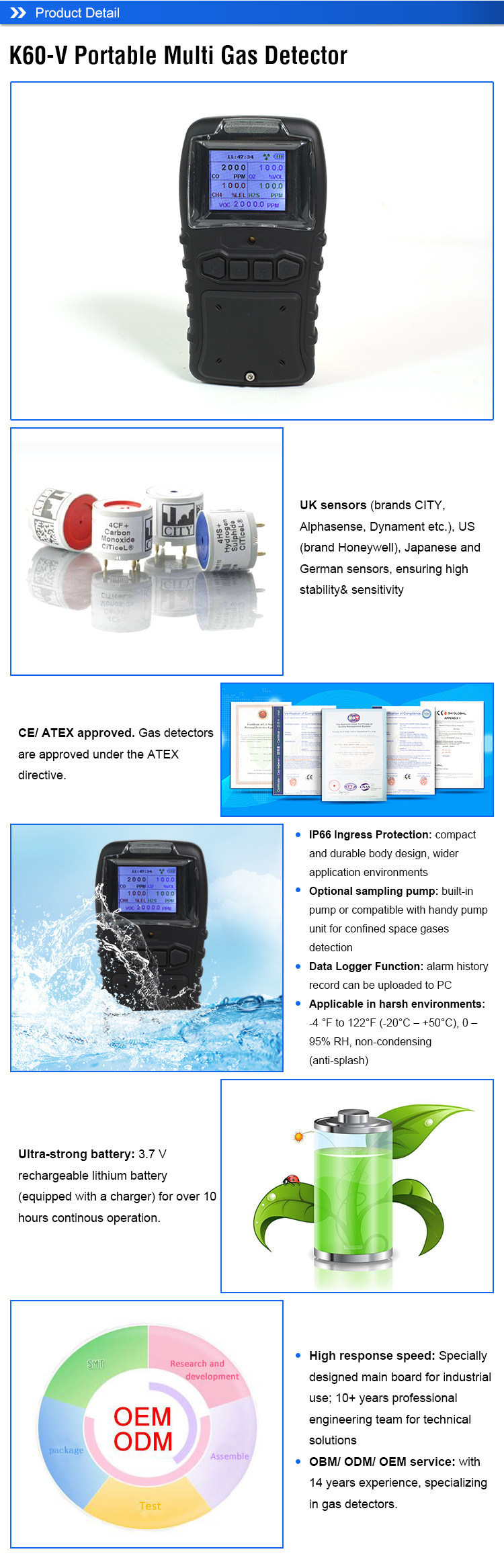 Basic Customization Sample Customization Pump Multi Portable 4 In1 Gas Detector H2s CH4 CO2 O2gas Analyzer