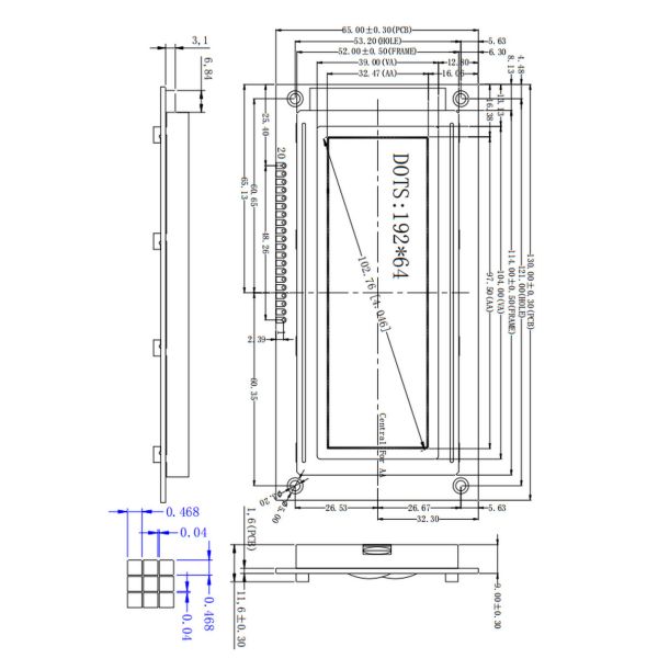 192x64 Dot Matrix Graphic LCD Displays Blue Backlight 3.3v / 5.0v Monochrome LCD Display