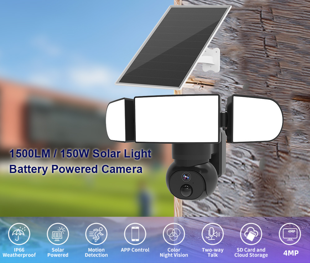 4MP WiFi Solar Security Camera 1500 Lumens 4X Digital Zoom Human Tracking 2K Solar Camera