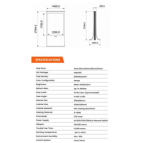 Easy installation 8000nits P4 P5 P6 P8 P10 mupi digital outdoor led signage display digital