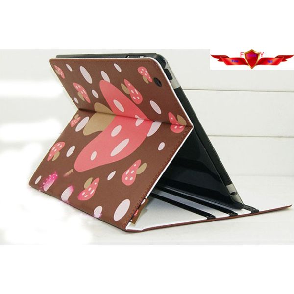 New Mushroom Ipad 2 3 4 PU Cover Cases Smart Sleep/Wake Up Function Three Holder