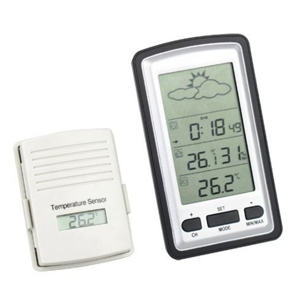 Wireless Weather Station Digital LCD Home Thermometer In/Outdoor Temperature Meter Alarm Clock With Remote Sensor Green