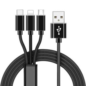 China Cloth Braided 3 In 1 USB Charging Cable / Phone 8 Pin Type C Micro USB Cable on sale