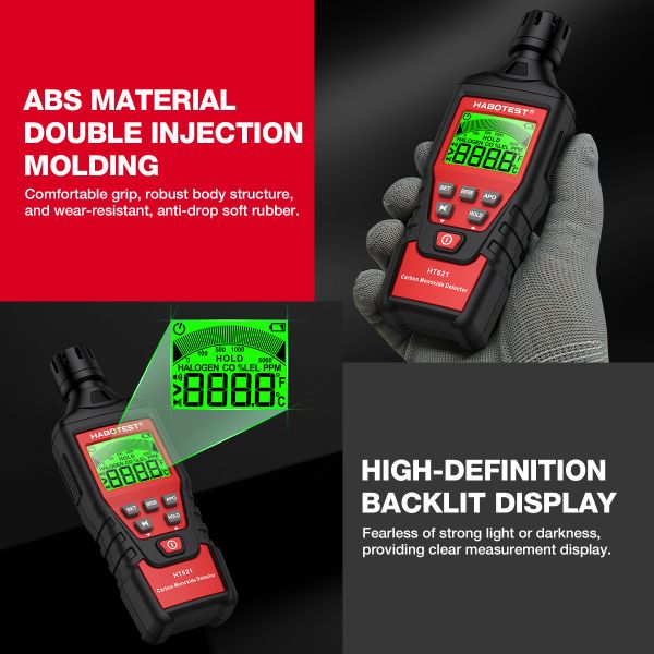 HT621 Carbon Monoxide Detector Alarm New Photoelectric Sensor Professional High Precision CO Gas Tester LCD Display