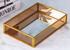 China Mirror tray Wind brass Glass artifact candy fruit Tray Cosmetics Storage tray Rectangular glass jewelry tray on sale
