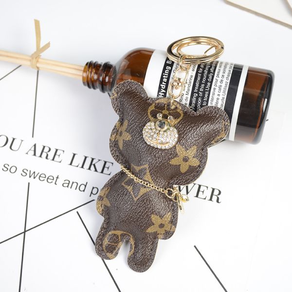 OEM Leather Teddy Bear Keychain , 65mm Cute Keychains For Women