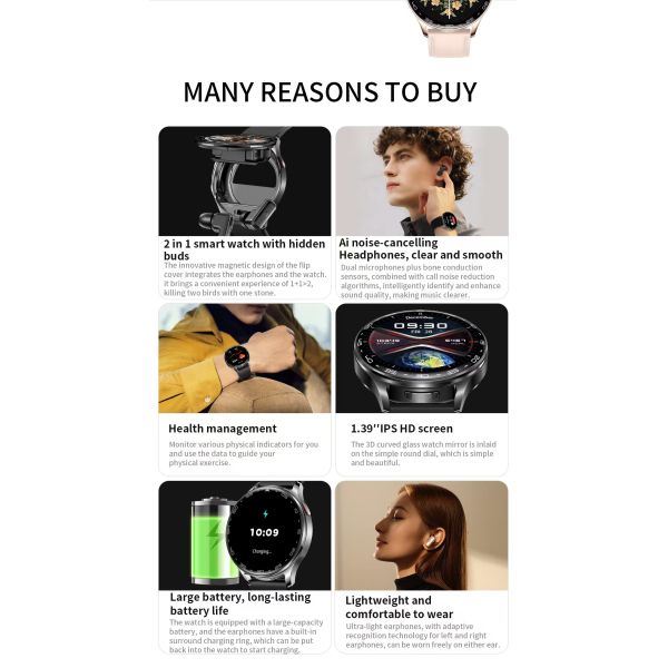 T97 Smartwatch Earbuds 2 In 1 1.39 Inch IPS Smart Watch TWS With Wireless 280mAh