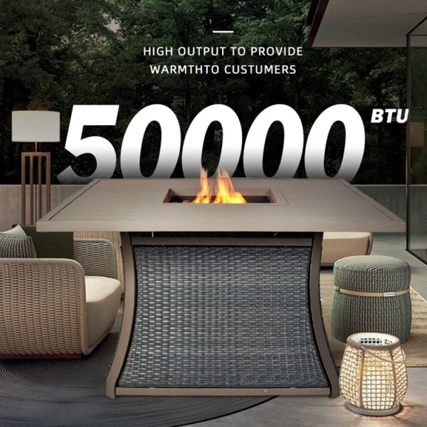 42 Inch Rattan Plaiting Rectangle Tabletop Fire Pit CE
