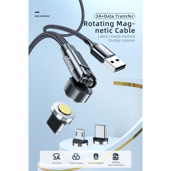 540 Rotation L 3 In 1 Magnetic USB Charging Cable 8 Pin Fast Charging For Data Transfer