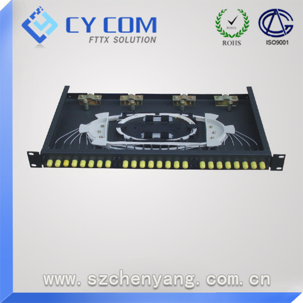 Slidable rack-mount ODF Fiber Optic terminal box 24 fibers SC adapter face plate black steel sheet