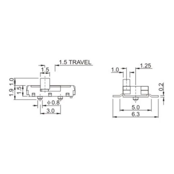 6 Pin Miniature Slide Switches 300mA Floor Area Contacted Environmental Protect