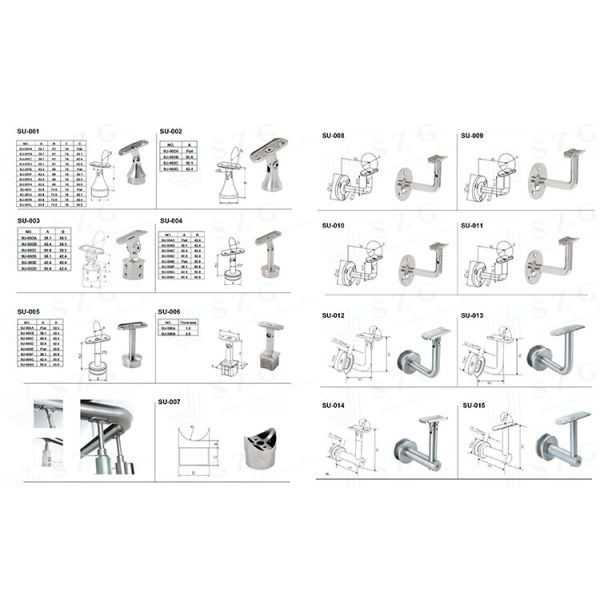 Wall Mounted Stainless Steel Handrail Adjustable Handrail Brackets Heavy Duty Glass Balustrade Posts Stainless Steel Balcony Posts