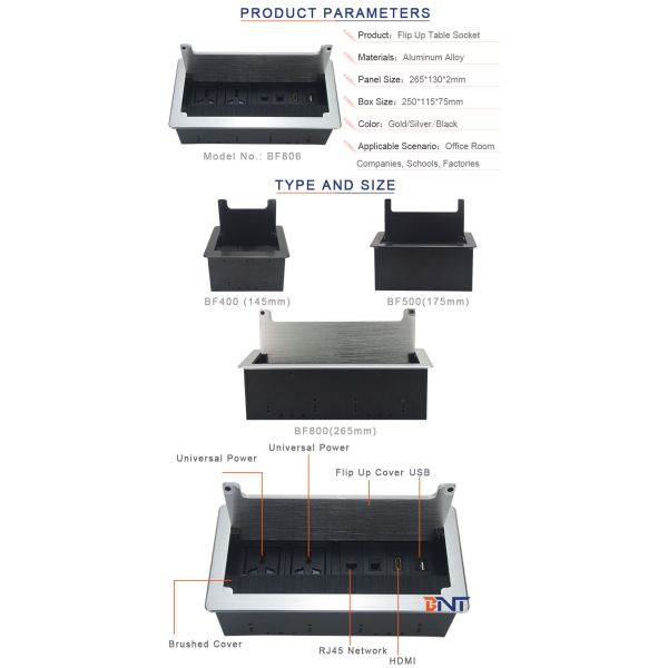 BNT SASO approved integrative desktop power outlet built in video conference manual rotate with RJ45/USB data/1.5m cabl