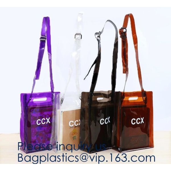 Reusable Custom Transparent PVC Shopping Bag Promotional Items Ladies Clear Plastic Beach Tote Bags Women, bagease, pack