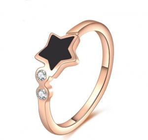Wholesale Black Shell Finger Ring Star Shape Design Rose Golden Ring for Girs Stainless Steel Diamond Ring from china suppliers