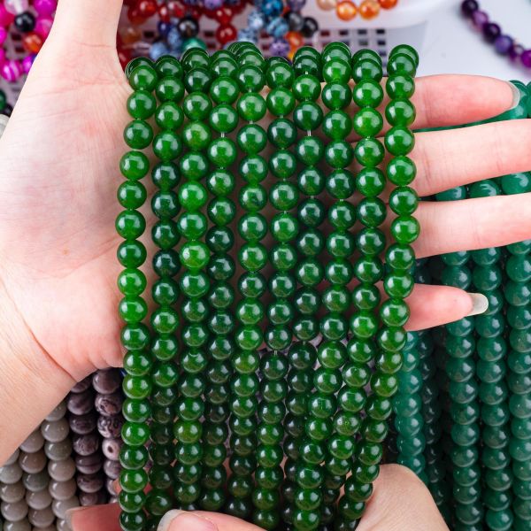 Green Jade Loose Bulk Round Bead Custom Multi-Size Bead For Jewelry Making