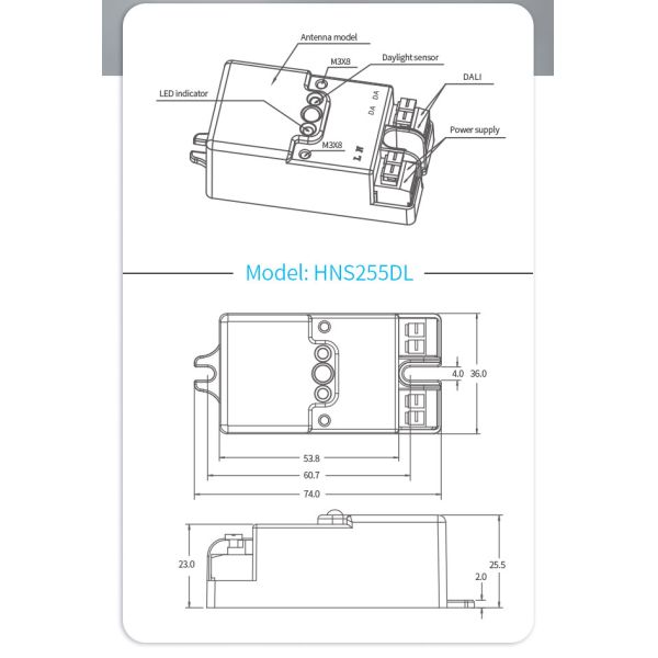 DALI-2 D4i microwave motion sensor HNS255DL, multi-sensor input device, for built-in application