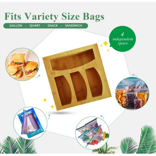 Drawer Bamboo Ziploc Bag Organizer Food Storage