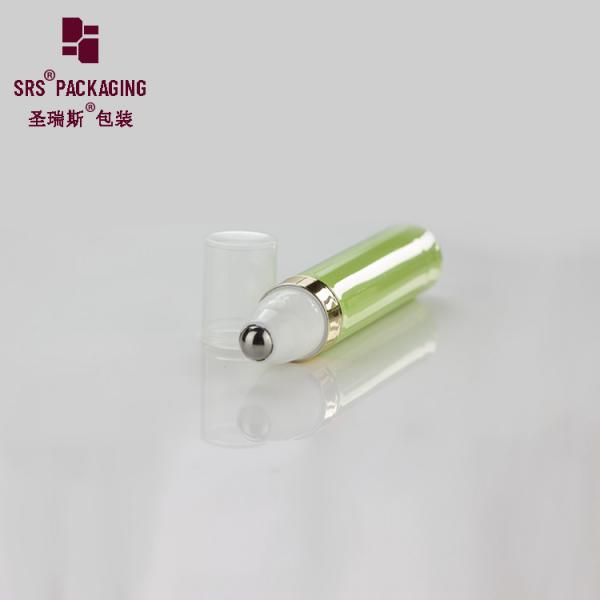 Empty cosmetic 10ml green color press airless pump plastic roll on bottle