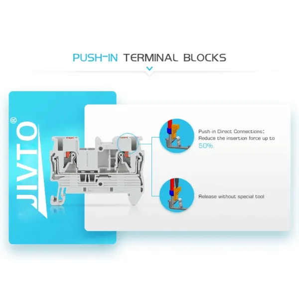 PT10 Push-in Terminal Block Din Rail Wire Electrical Connector 10mm² Spring Screwless Feed-Through Strip Plug PT-10