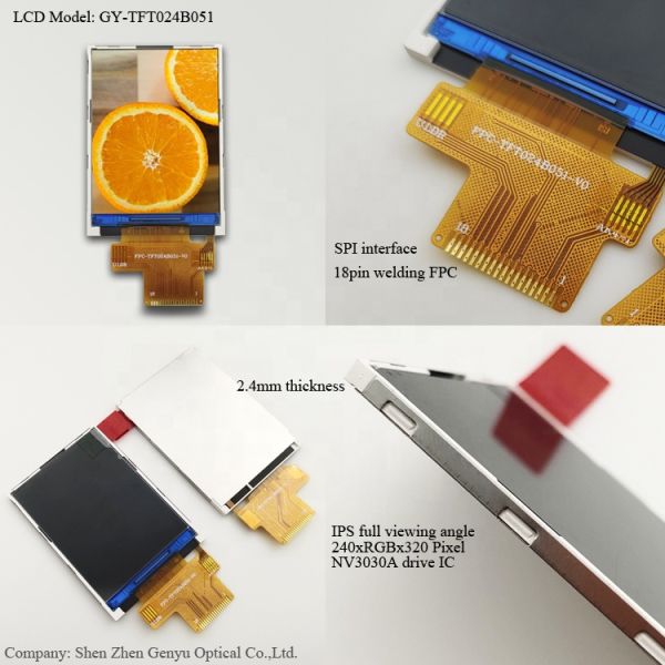 2.4 Inch TFT LCD Display with COG FPC Connector 240x320 Dots RGB Color 262K 18 Pins SPI Interface 320*240 and Performance