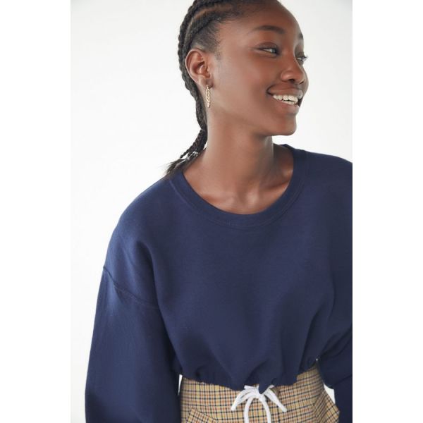 Fall Drawstring Hem Cropped Sweatshirt