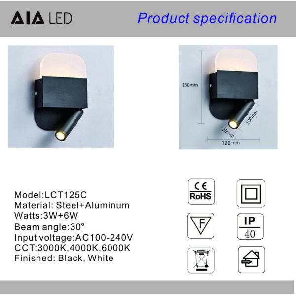 Wall lamp modern bedroom study lens acrylic shade wall light led simple living room lamp creative hotel bed