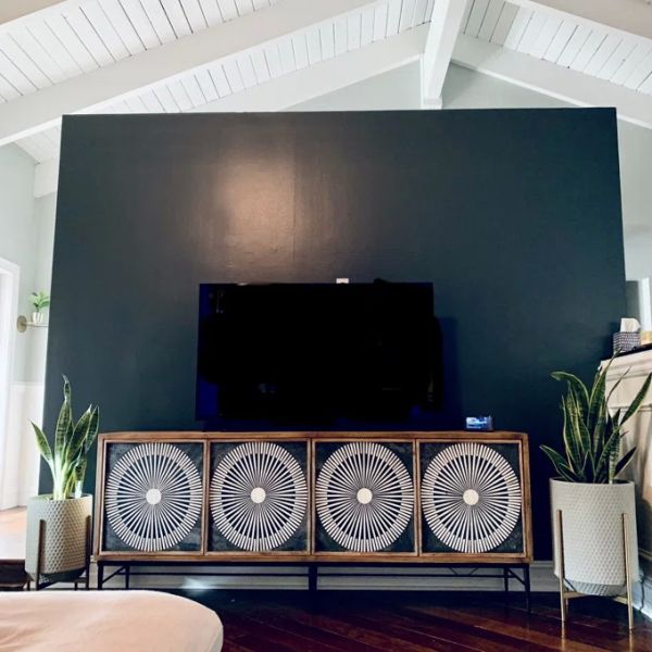 Contemporary Low Wooden Sideboard TV Cabinet Brown 4 Door