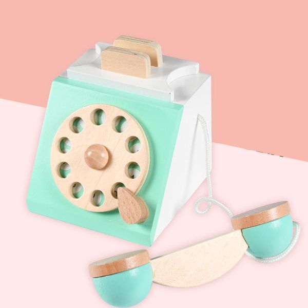 Retro Simulation Phone Playset Wooden Toys Role Play Educational Retro Simulation Phone Playset Wooden Educational Toy For Children