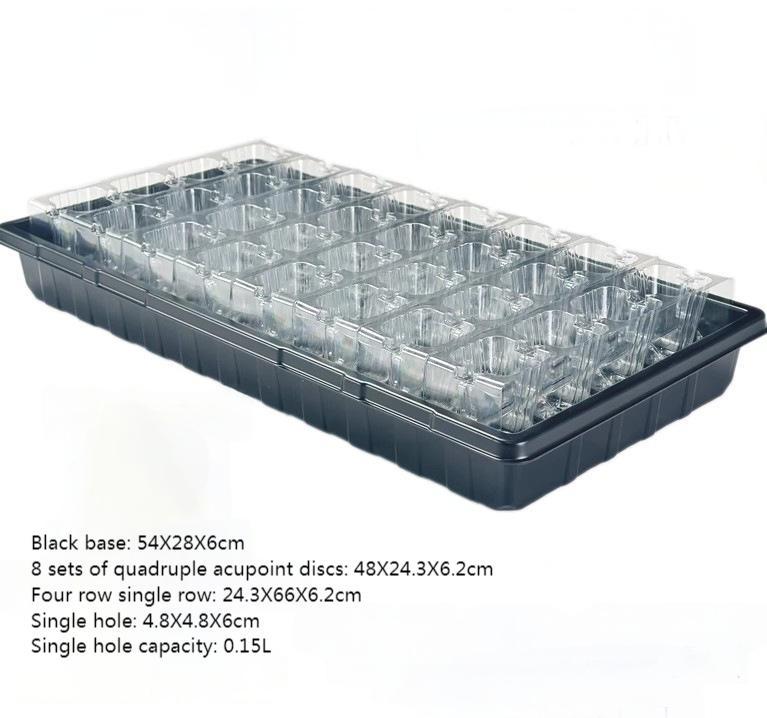 4 seedling trays in a group Clamshell foldable plant/flower horticultural black plastic PET germination container