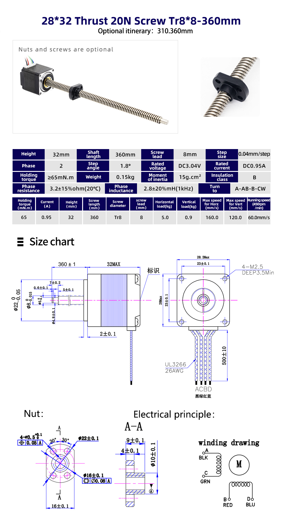 80 Degree Temperature Rise Nema 11 Linear Stepper Motor for Precise Linear Actuation