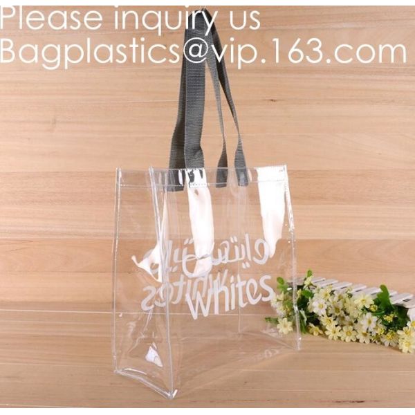 Reusable Custom Transparent PVC Shopping Bag Promotional Items Ladies Clear Plastic Beach Tote Bags Women, bagease, pack