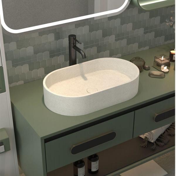 Quality Pop Up Drain Concrete Wash Basin Oval Shape Bathroom Sink for sale