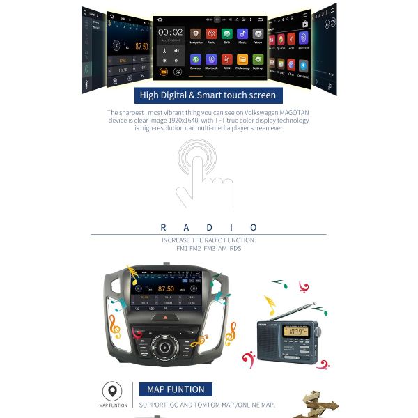 9 Inch Touch Screen Ford Car DVD Player Android 7.1 With Full Euro Map Online Map