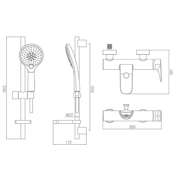 Bathroom Handshower Slider Bar Wall-mounted Bath Shower Brass Chrome Faucet Set ARROW F2C9028C