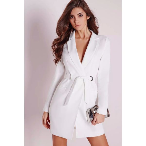 Fall White Blazer Dress Women Clothing