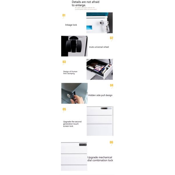 Commercial Furniture Under Desk Mobile Filing Cabinet with Lock and Drawer