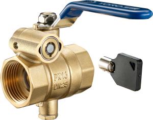 1702-SC Long Lever FxF Mechanical Key Lock Brass Ball Valve DN20 DN25 DN32 Lock Unit Attachable with Bottom Meter Outlet