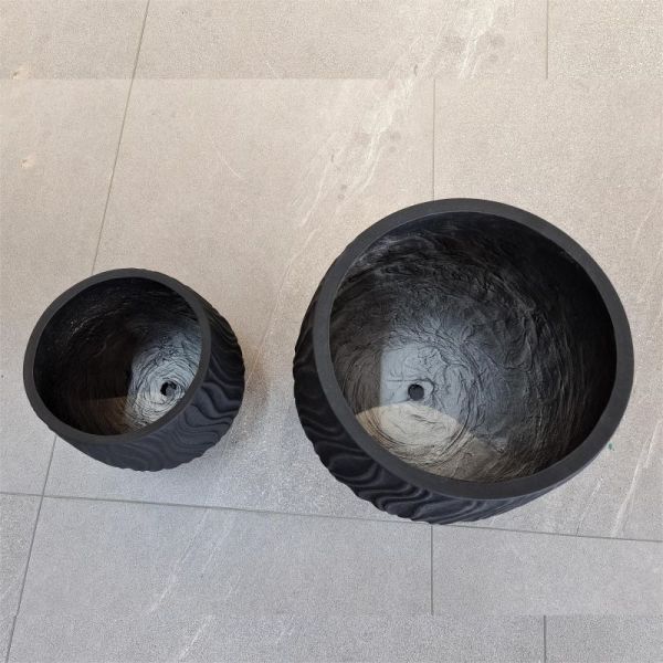 Modern Round Heavy Fiber Clay Planter Hand Carved For Home Garden Decor