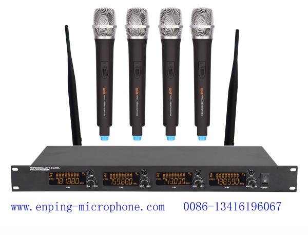 Quality LS-6046 Pro 4 channels UHF wireless microphone system with LCD color display 4 MICS / rack mount for sale